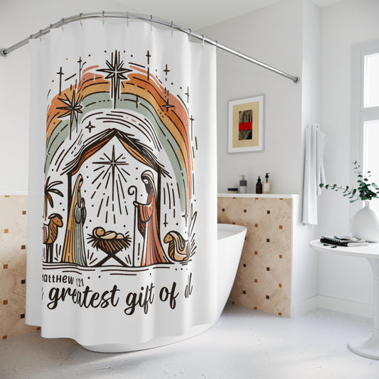 The GREATEST GIFT OF ALL:  100% Polyester Christmas Shower Curtain