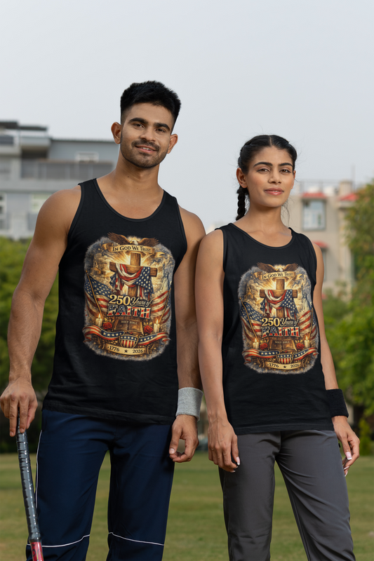 250yrs OF FAITH Medium Weight Patriotic Christian Tank Top (S-2XL):  Men's & Women's 5200 - FREE SHIPPING