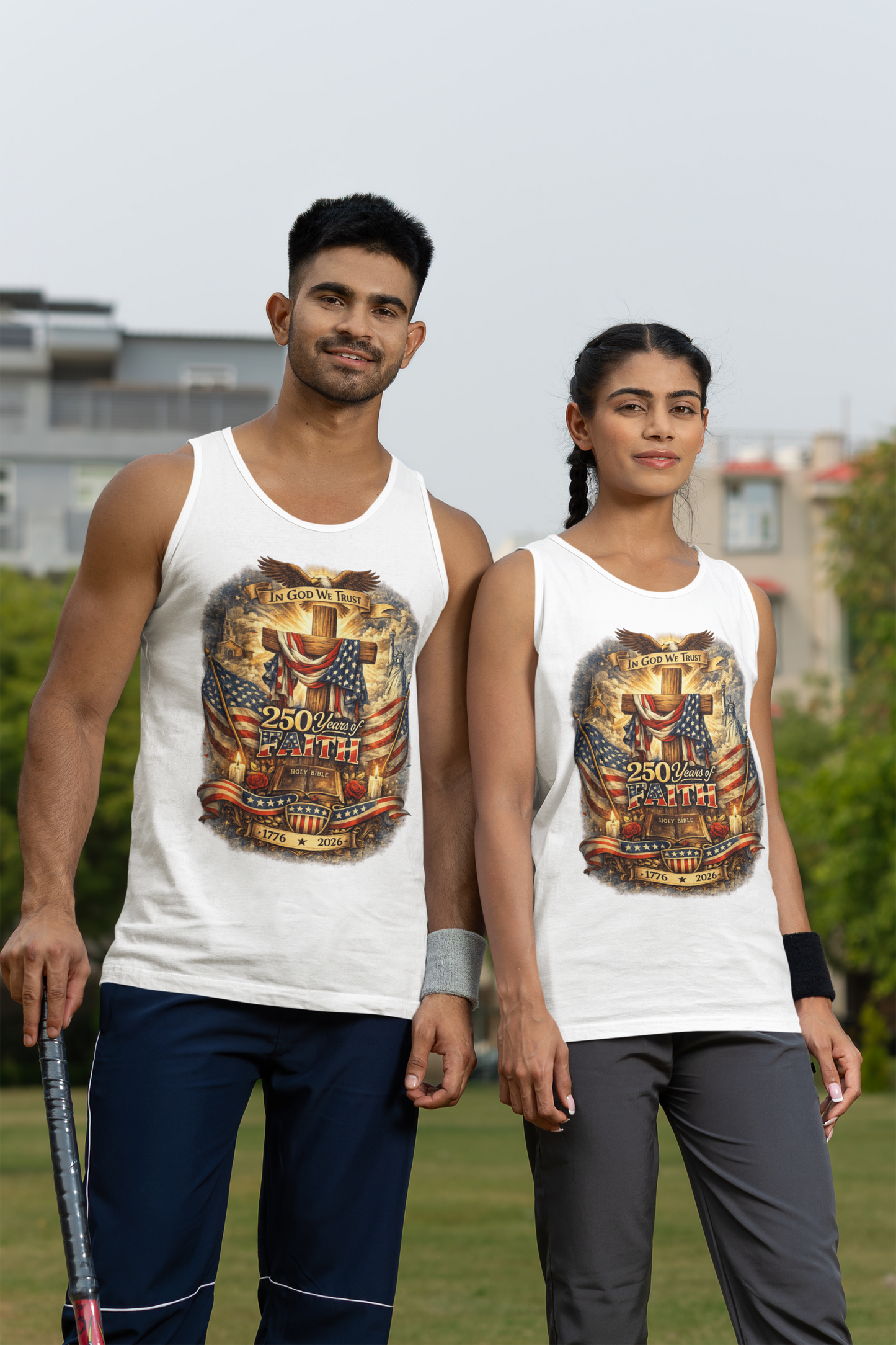 250yrs OF FAITH Medium Weight Patriotic Christian Tank Top (S-2XL):  Men's & Women's 5200 - FREE SHIPPING