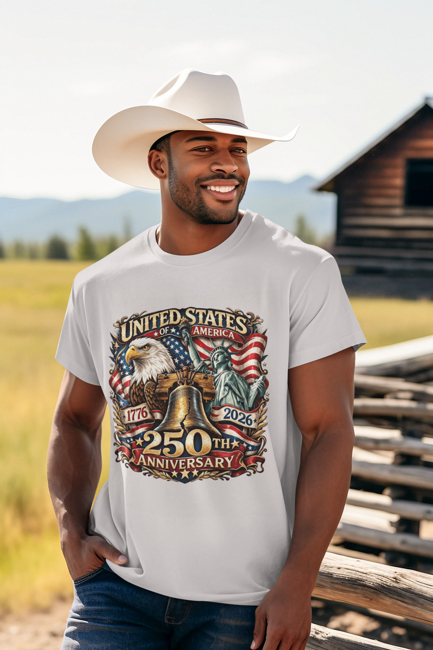 250th USA Anniversary Patriotic T-Shirt (S-5XL):  Men's Medium Weight Gildan 5000 - FREE SHIPPING