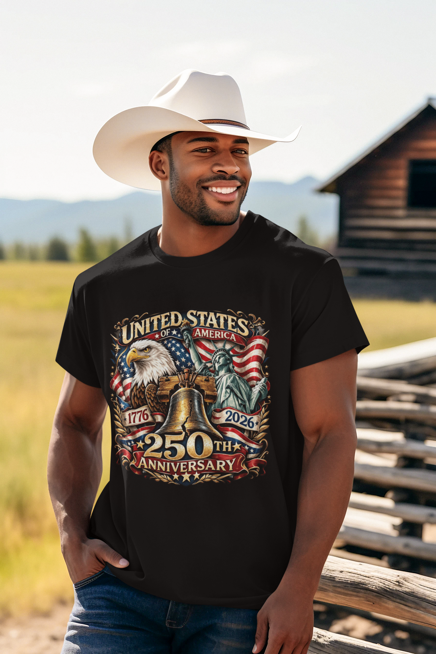 250th USA Anniversary Patriotic T-Shirt (S-5XL):  Men's Medium Weight Gildan 5000 - FREE SHIPPING