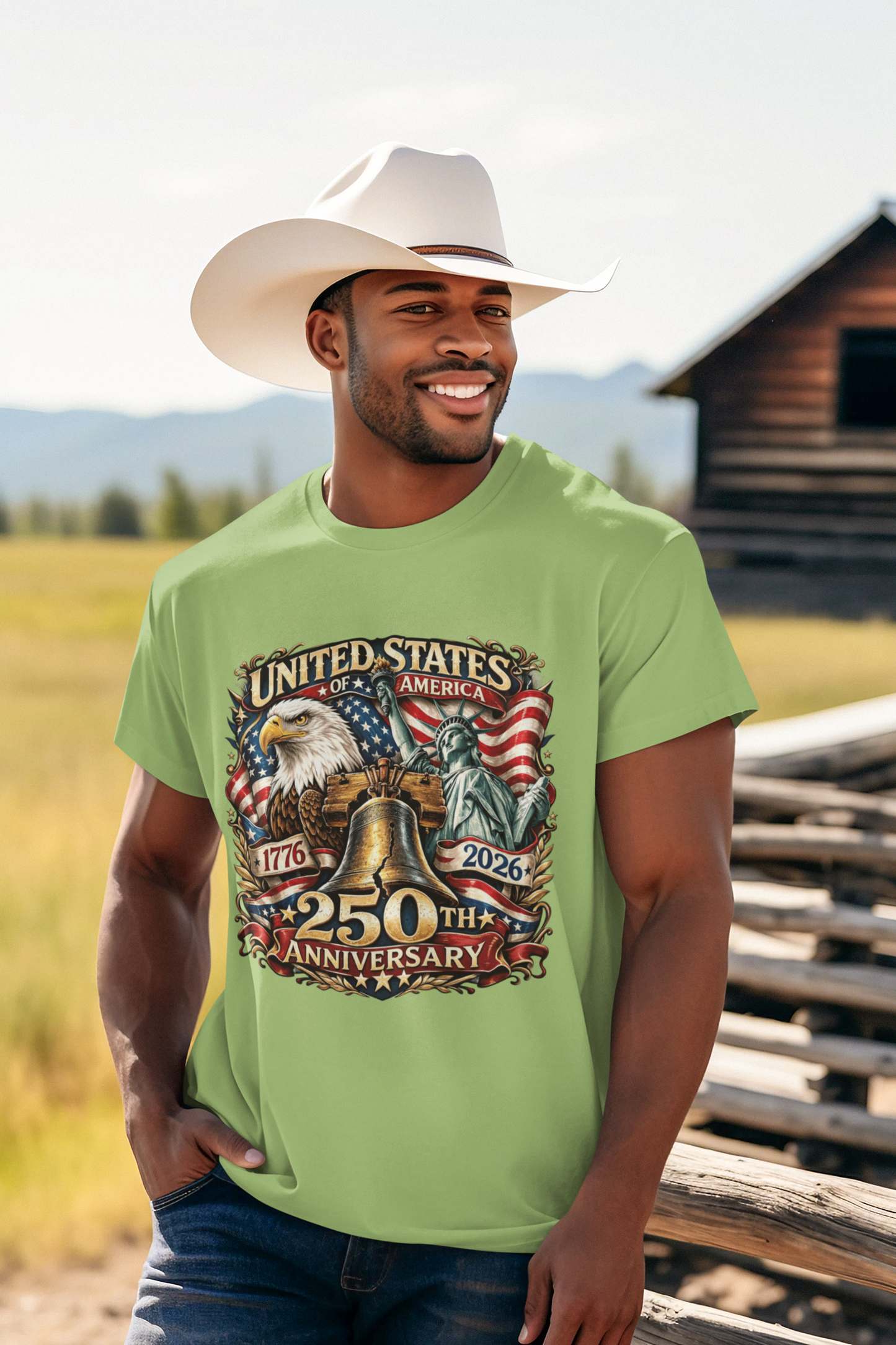 250th USA Anniversary Patriotic T-Shirt (S-5XL):  Men's Medium Weight Gildan 5000 - FREE SHIPPING