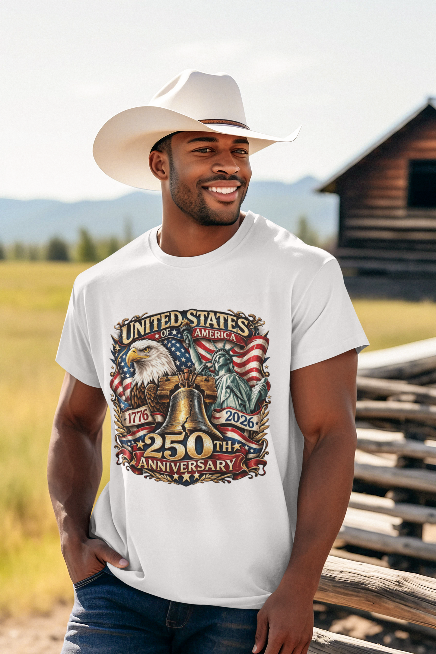 250th USA Anniversary Patriotic T-Shirt (S-5XL):  Men's Medium Weight Gildan 5000 - FREE SHIPPING