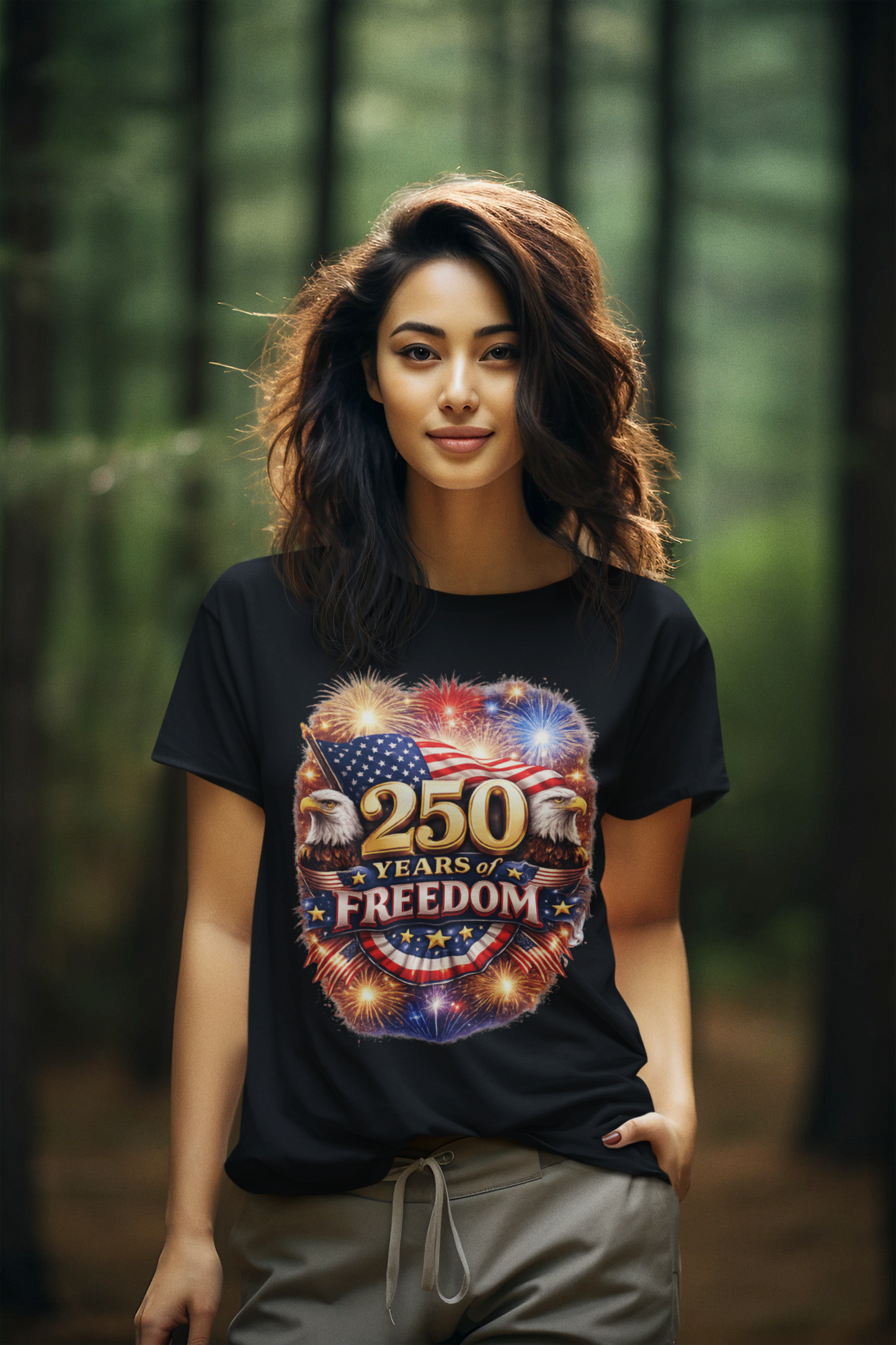 250yrs OF FREEDOM Semi-Fitted Patriotic Christian T-Shirt (S-3XL):  Women's Gildan 5000L - FREE SHIPPING