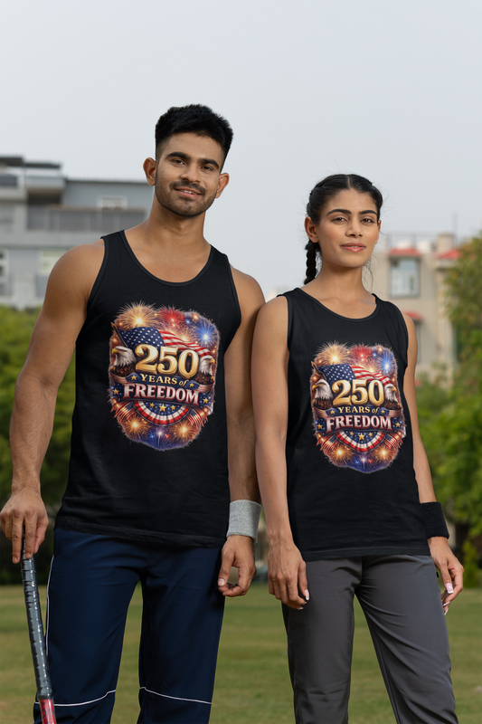250yrs OF FREEDOM Medium Weight Patriotic Tank Top (S-2XL):  Men's & Women's 5200 - FREE SHIPPING