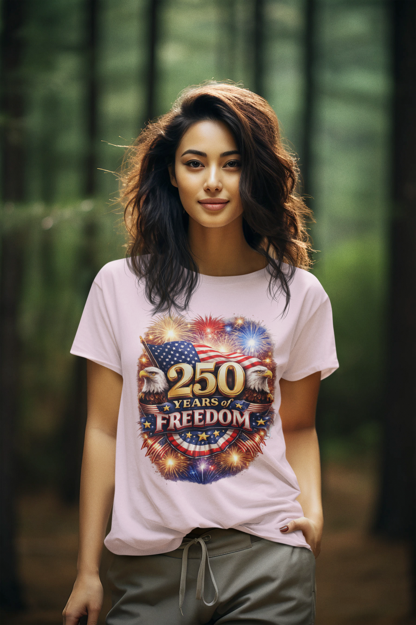 250yrs OF FREEDOM Semi-Fitted Patriotic Christian T-Shirt (S-3XL):  Women's Gildan 5000L - FREE SHIPPING