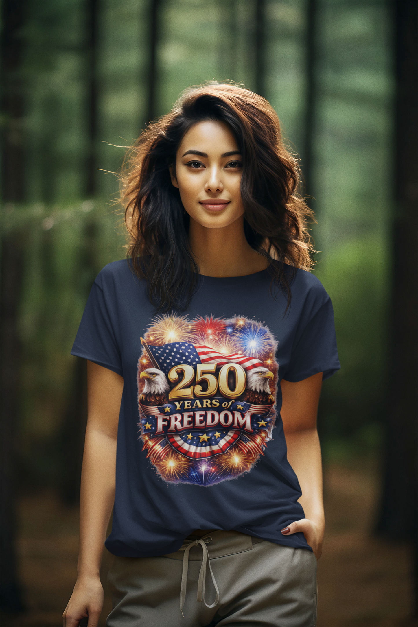 250yrs OF FREEDOM Semi-Fitted Patriotic Christian T-Shirt (S-3XL):  Women's Gildan 5000L - FREE SHIPPING