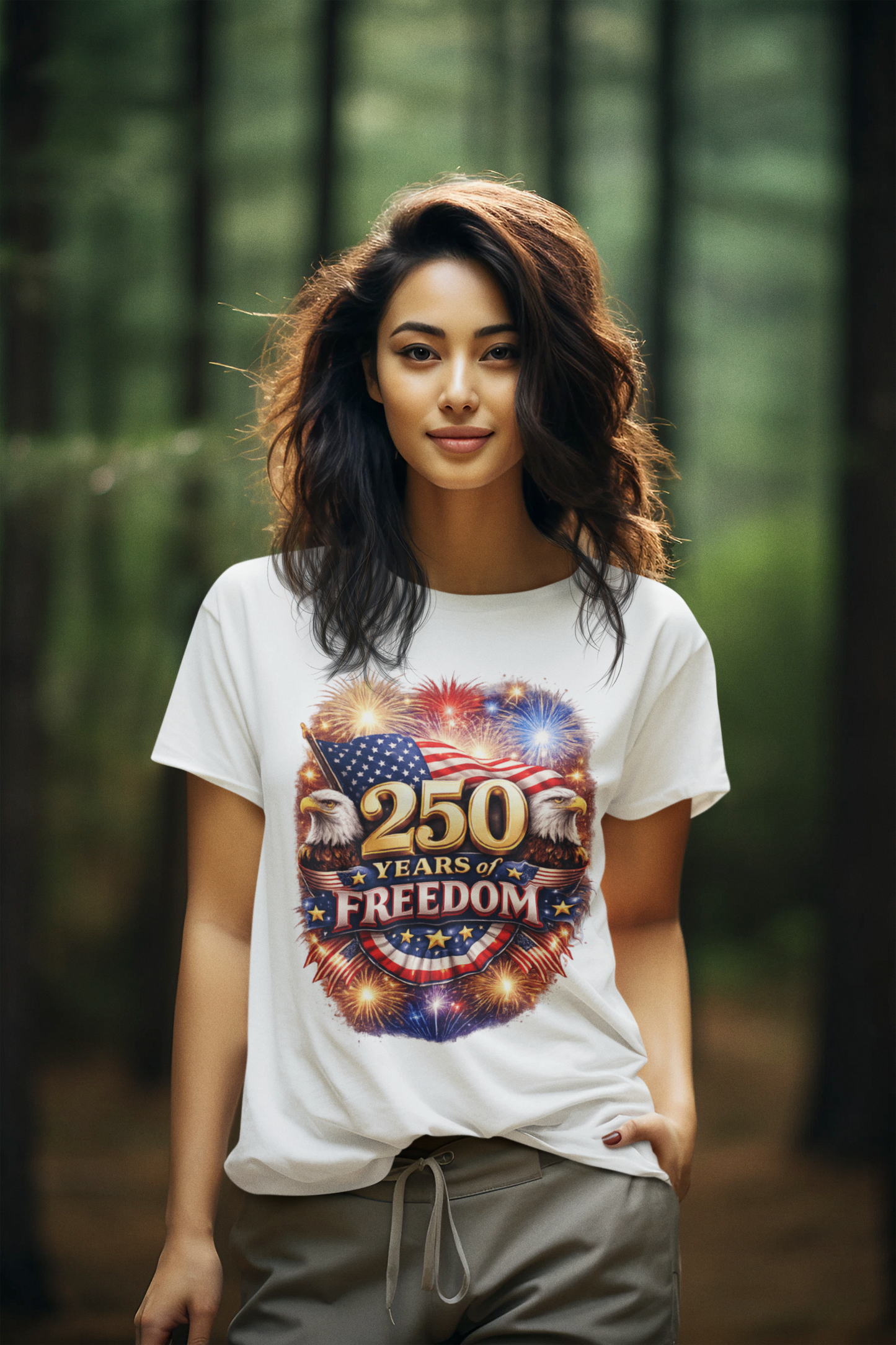 250yrs OF FREEDOM Semi-Fitted Patriotic Christian T-Shirt (S-3XL):  Women's Gildan 5000L - FREE SHIPPING