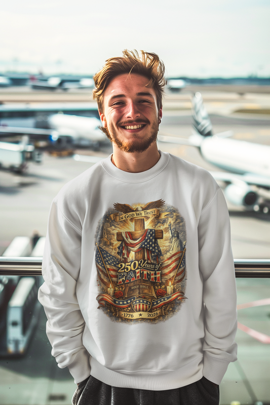 250yrs OF FAITH Heavy Weight Christian Sweatshirt (S-5XL):  Men's Gildan 18000