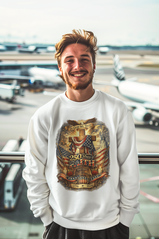 250yrs OF FAITH Heavy Weight Christian Sweatshirt (S-5XL):  Men's Gildan 18000