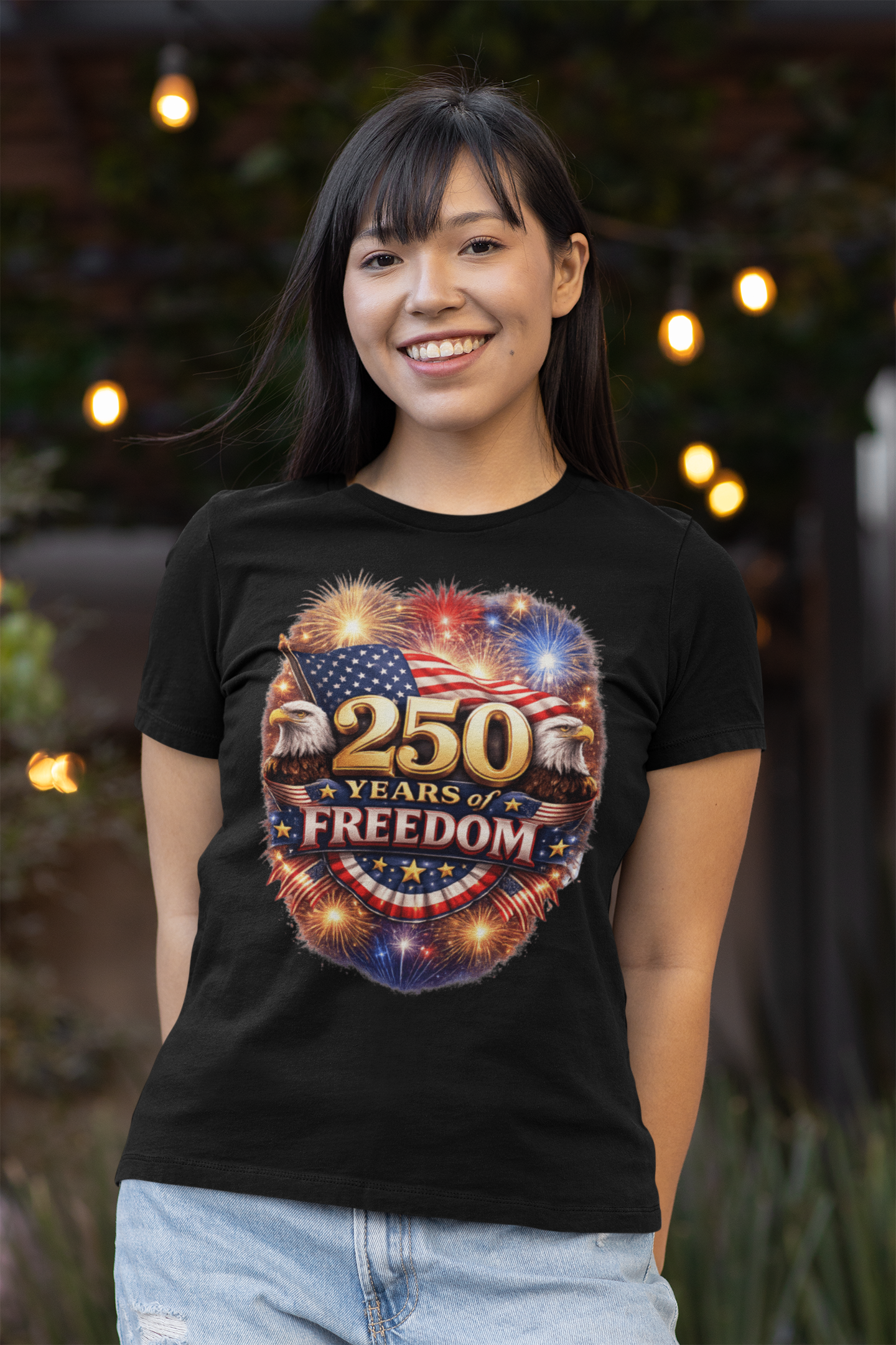 250yrs OF FREEDOM Fitted Patriotic Christian T-Shirt (S-2XL):  Women's Bella+Canvas 6004 - FREE SHIPPING