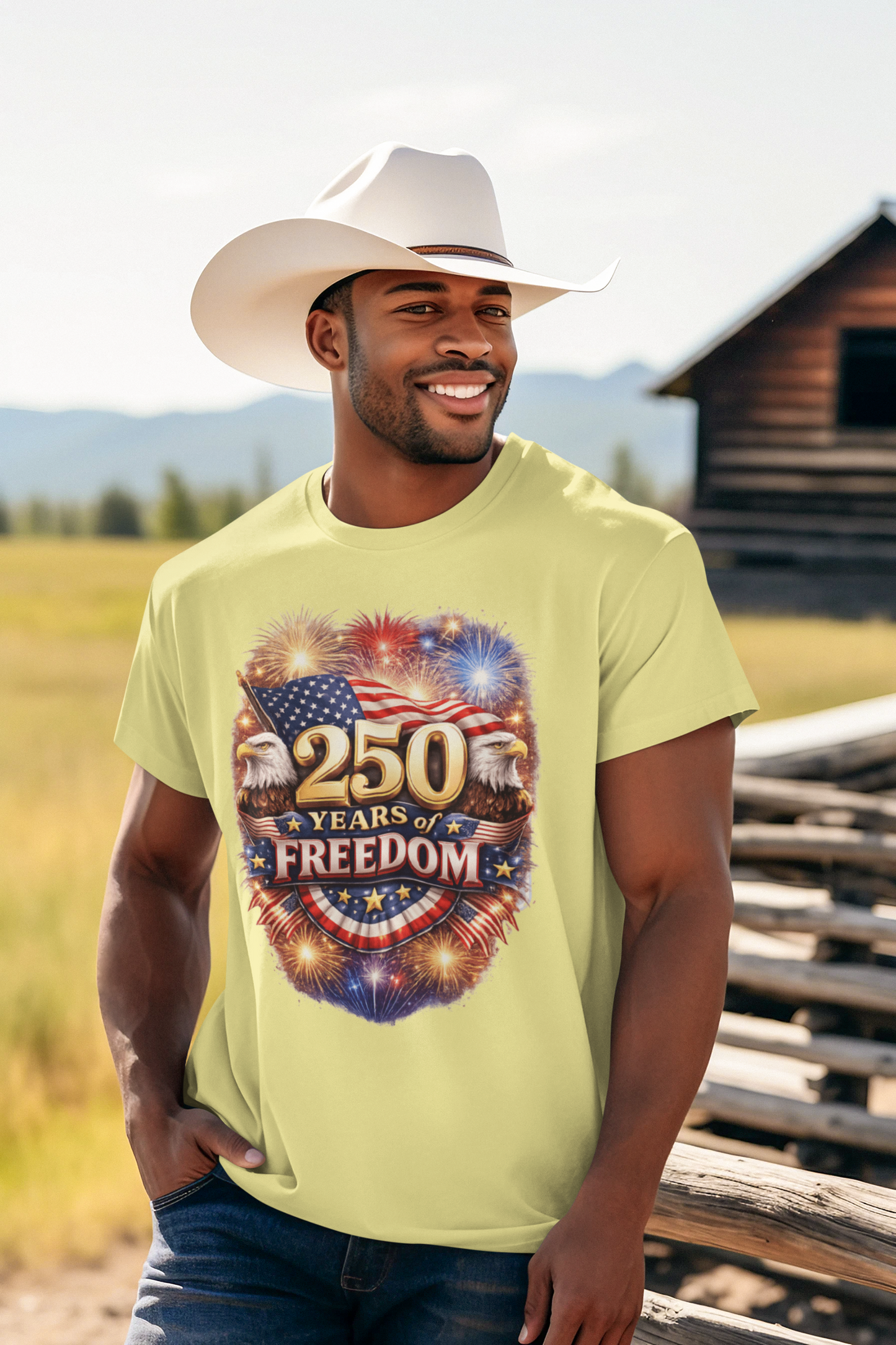 250yrs OF FREEDOM Patriotic T-Shirt (S-5XL):  Men's Medium Weight Gildan 5000 - FREE SHIPPING