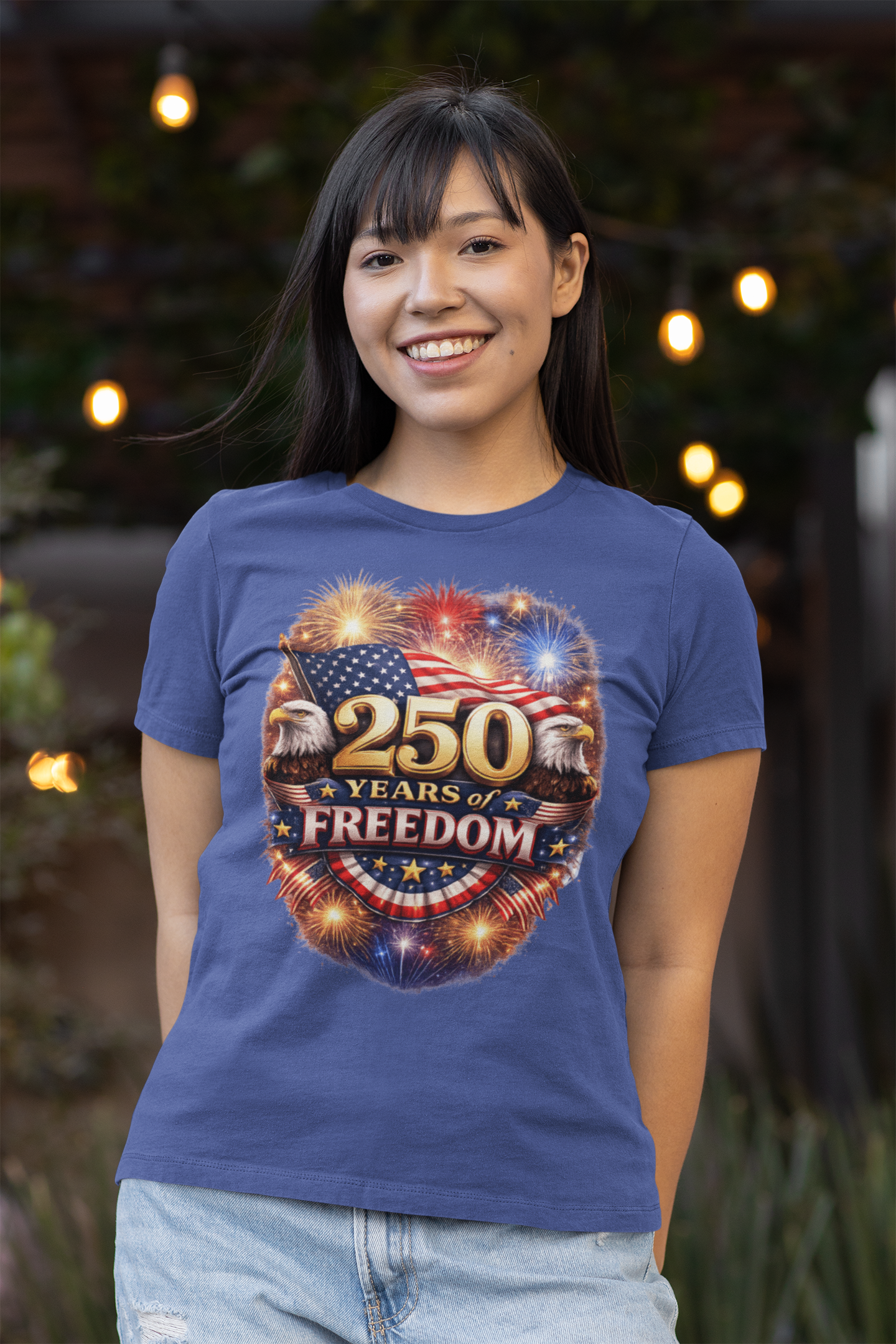 250yrs OF FREEDOM Fitted Patriotic Christian T-Shirt (S-2XL):  Women's Bella+Canvas 6004 - FREE SHIPPING