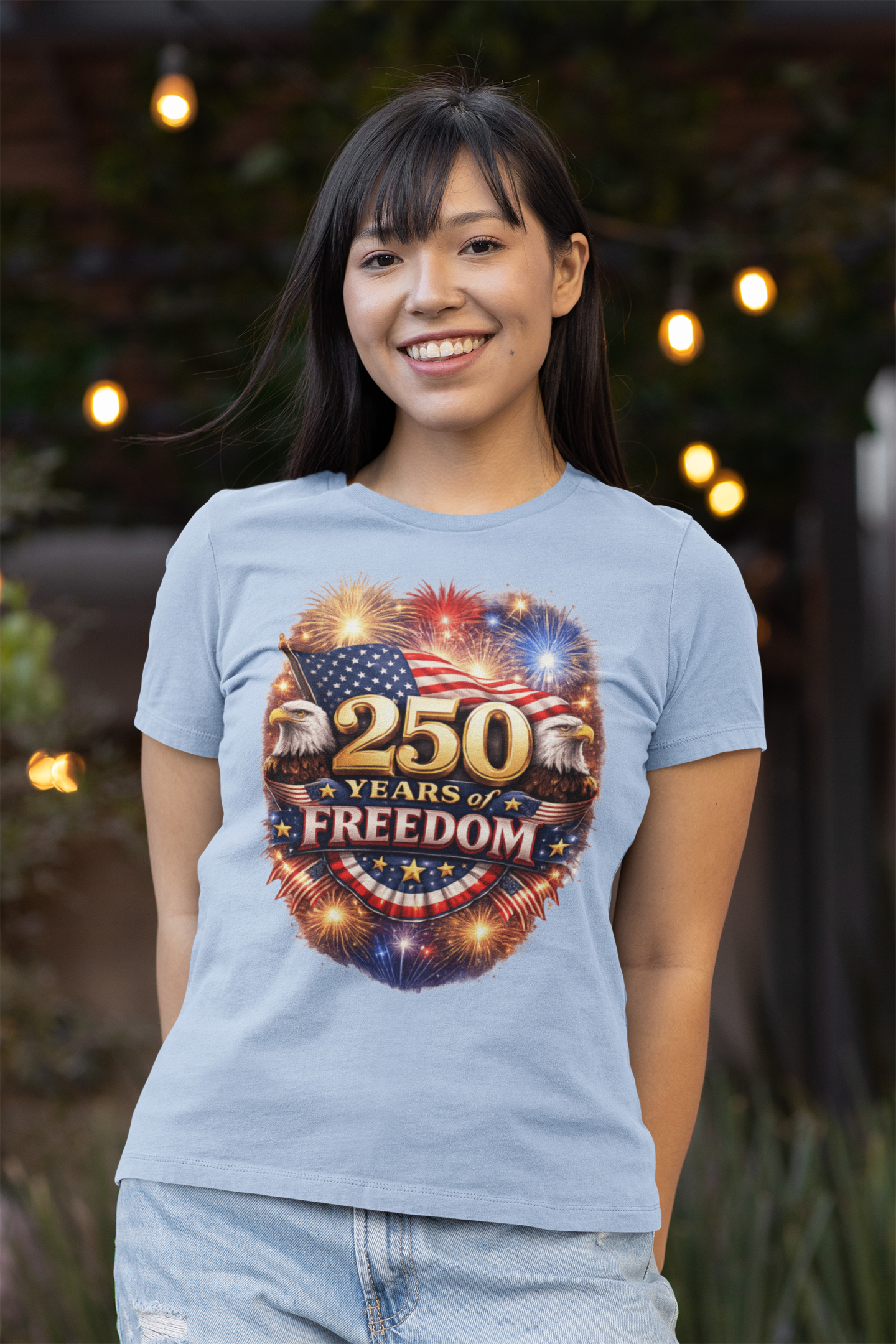 250yrs OF FREEDOM Fitted Patriotic Christian T-Shirt (S-2XL):  Women's Bella+Canvas 6004 - FREE SHIPPING