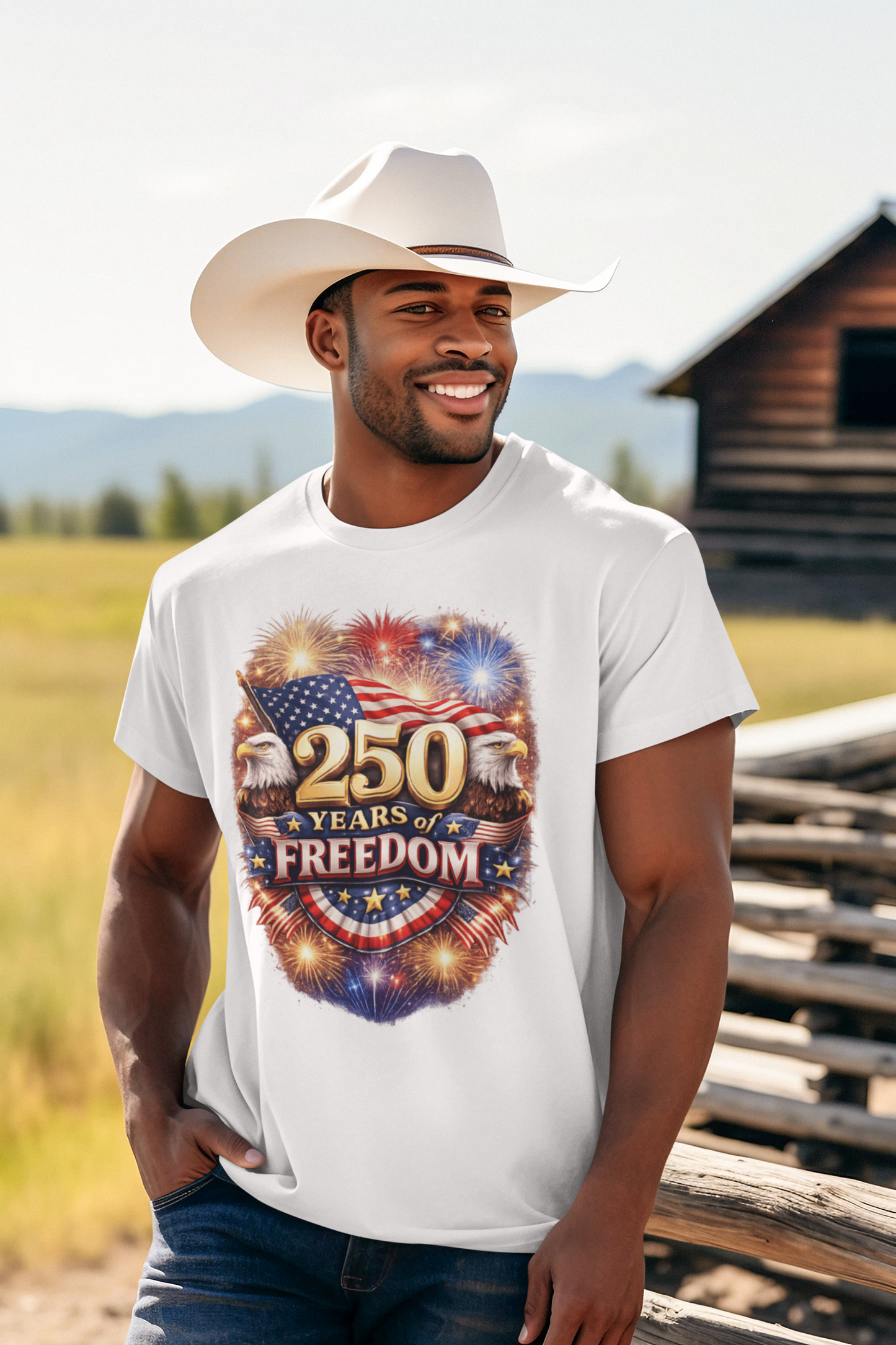 250yrs OF FREEDOM Patriotic T-Shirt (S-5XL):  Men's Medium Weight Gildan 5000 - FREE SHIPPING