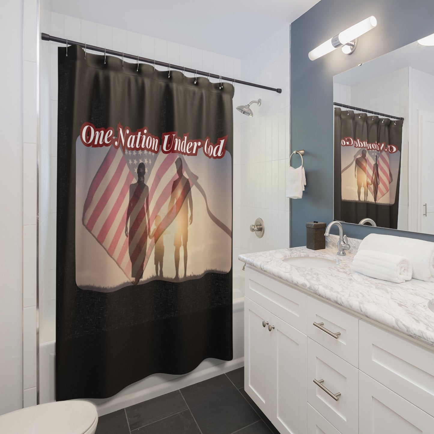 ONE NATION UNDER GOD:  100% Polyester Patriotic Christian Shower Curtain - FREE SHIPPING