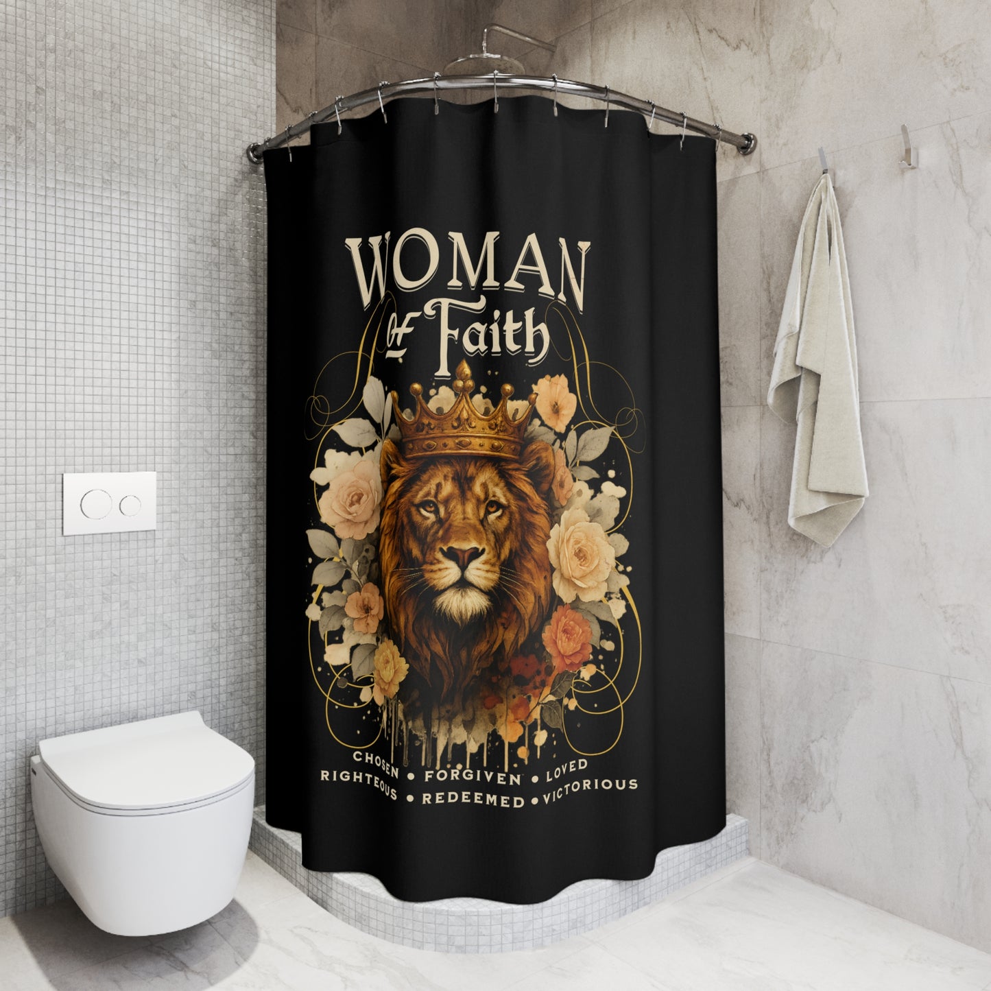 WOMAN OF FAITH:  100% Polyester Christian Shower Curtain - FREE SHIPPING