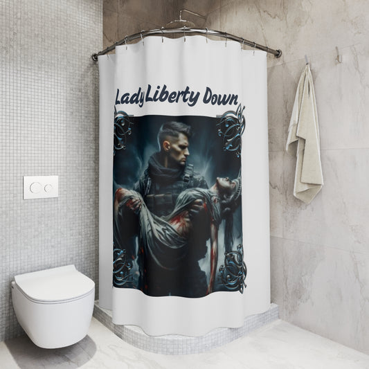 LADY LIBERTY DOWN:  100% Polyester Patriotic Military Shower Curtain - FREE SHIPPING