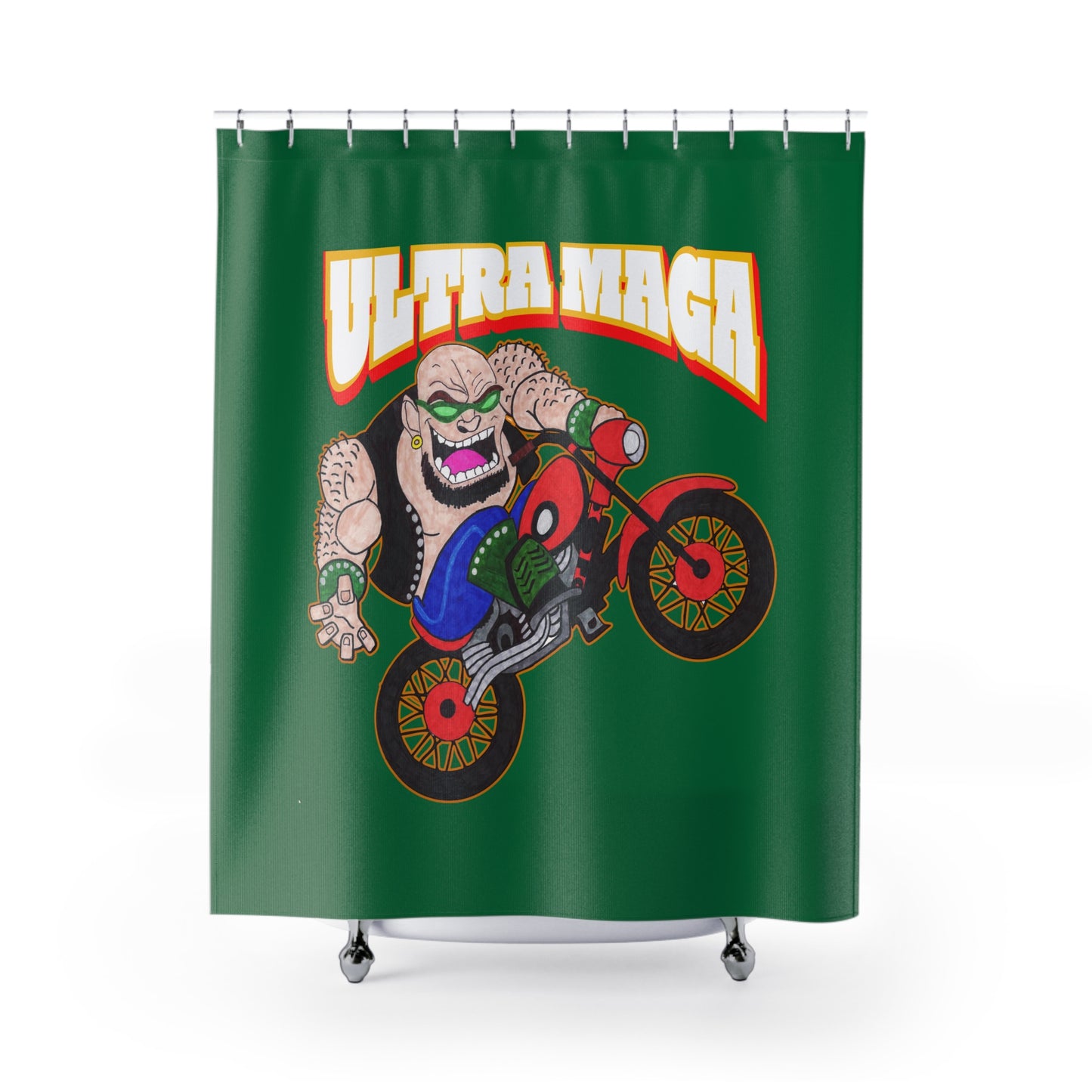 ULTRA MAGA:  100% Polyester Patriotic Biker Shower Curtain - FREE SHIPPING