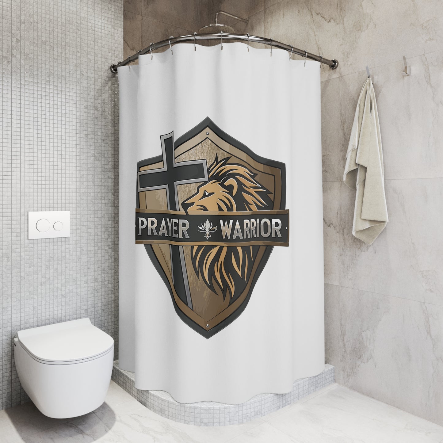 PRAYER WARRIOR:  100% Polyester Christian Shower Curtain - FREE SHIPPING