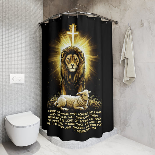 THE LION & THE LAMB:  100% Polyester Christian Shower Curtain - FREE SHIPPING