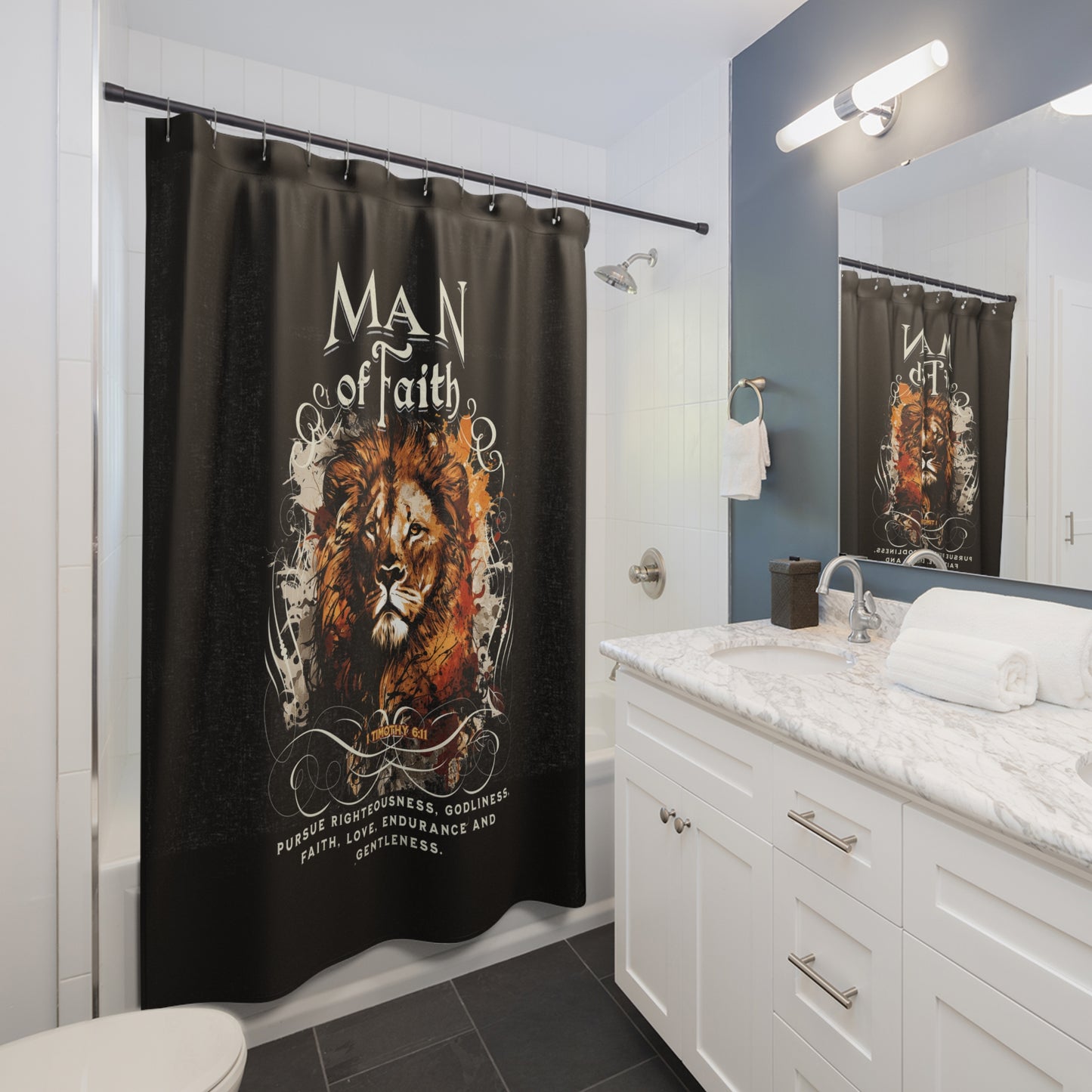 MAN OF FAITH:  100% Polyester Christian Shower Curtain - FREE SHIPPING