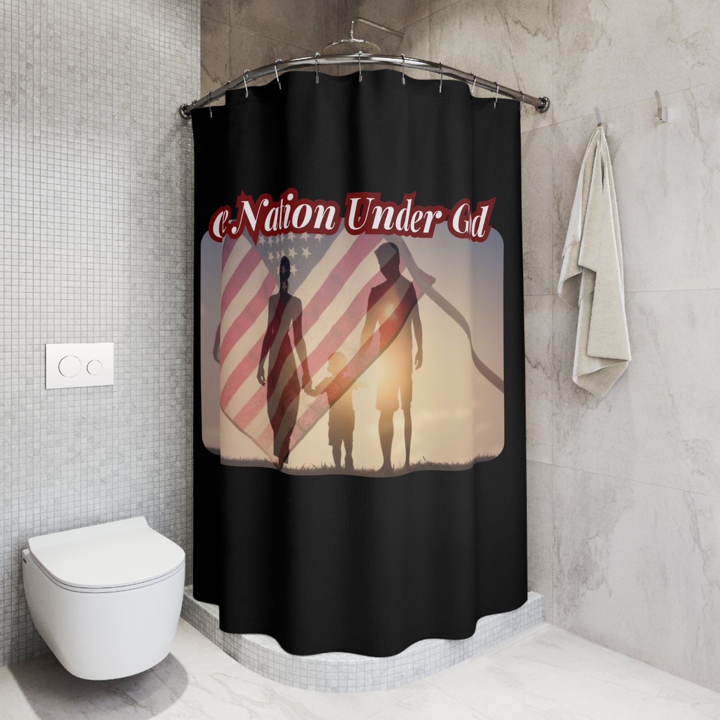 ONE NATION UNDER GOD:  100% Polyester Patriotic Christian Shower Curtain - FREE SHIPPING