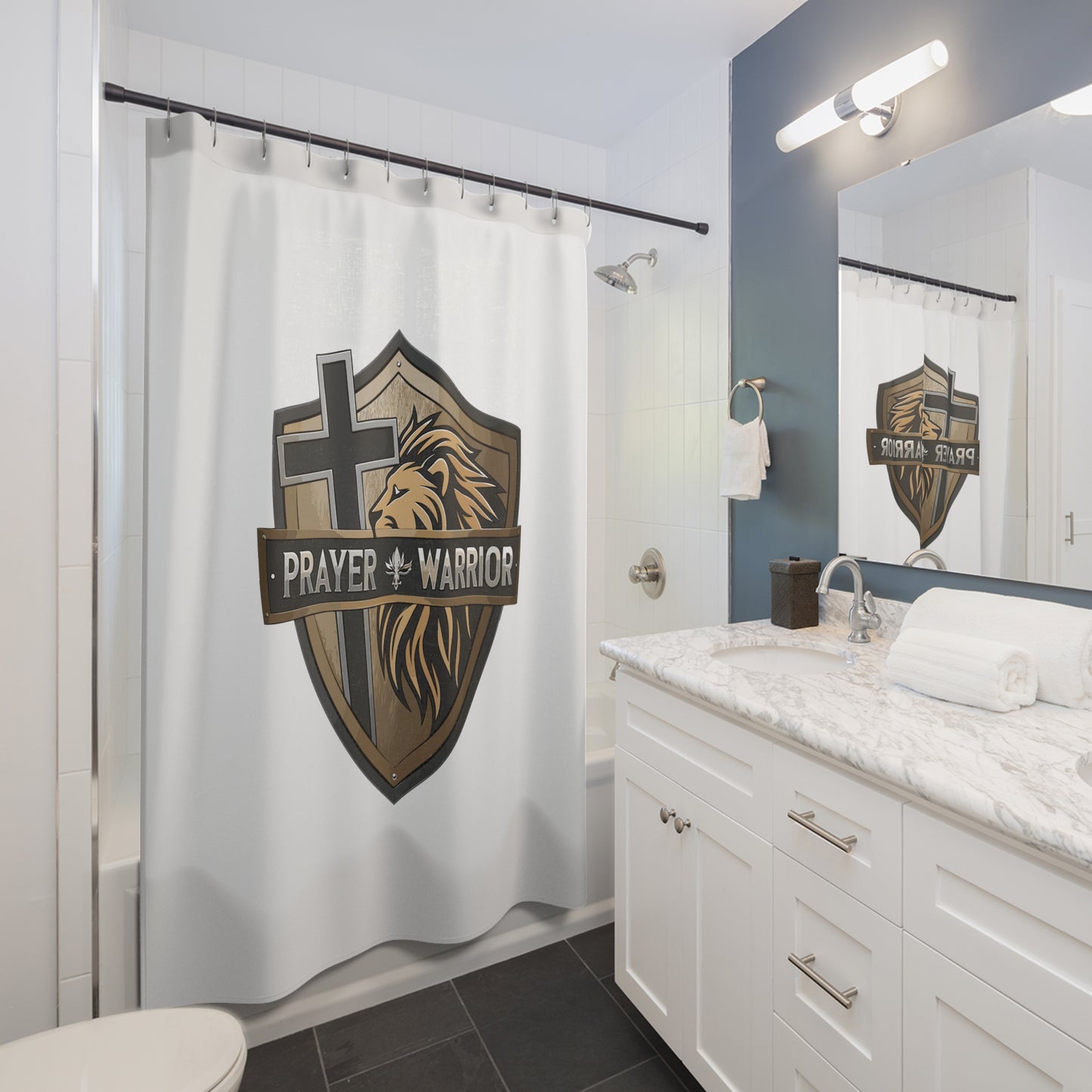 PRAYER WARRIOR:  100% Polyester Christian Shower Curtain - FREE SHIPPING