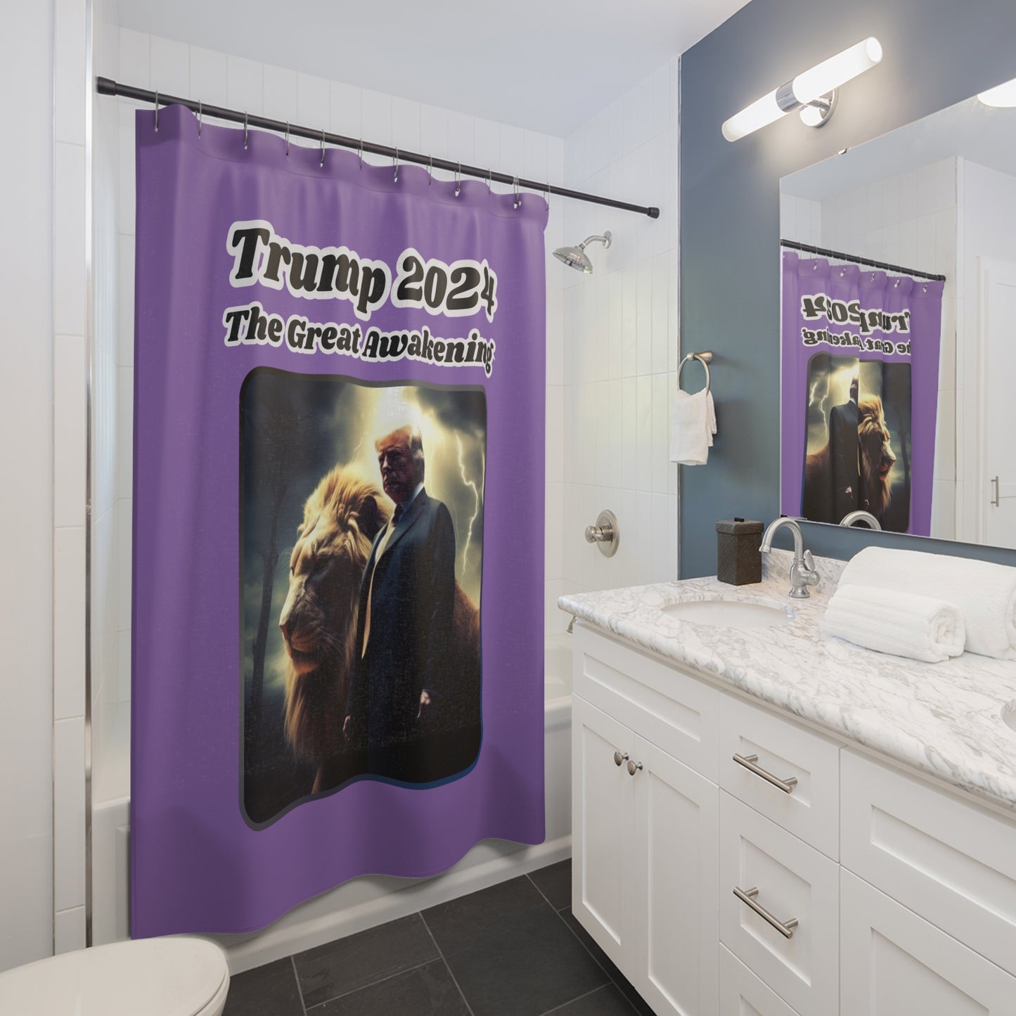 THE GREAT AWAKENING:  100% Polyester Patriotic Shower Curtain - FREE SHIPPING