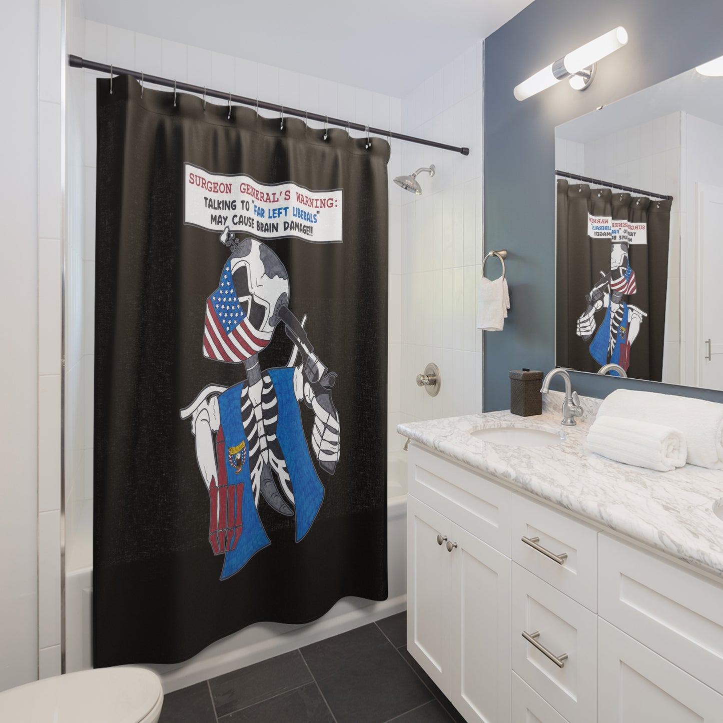 LIBERAL BRAIN DAMAGE:  100% Polyester Patriotic Biker Shower Curtain - FREE SHIPPING