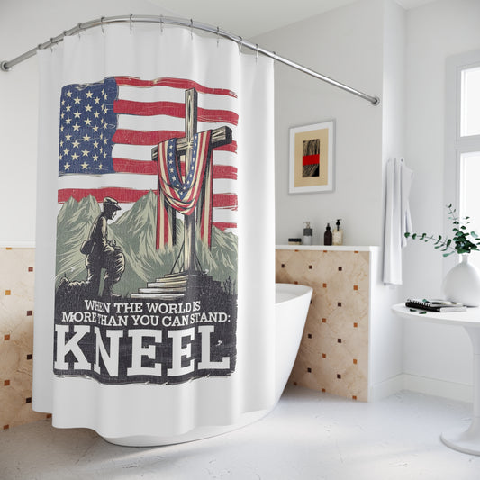 JUST KNEEL:  100% Polyester Patriotic Christian Shower Curtain - FREE SHIPPING