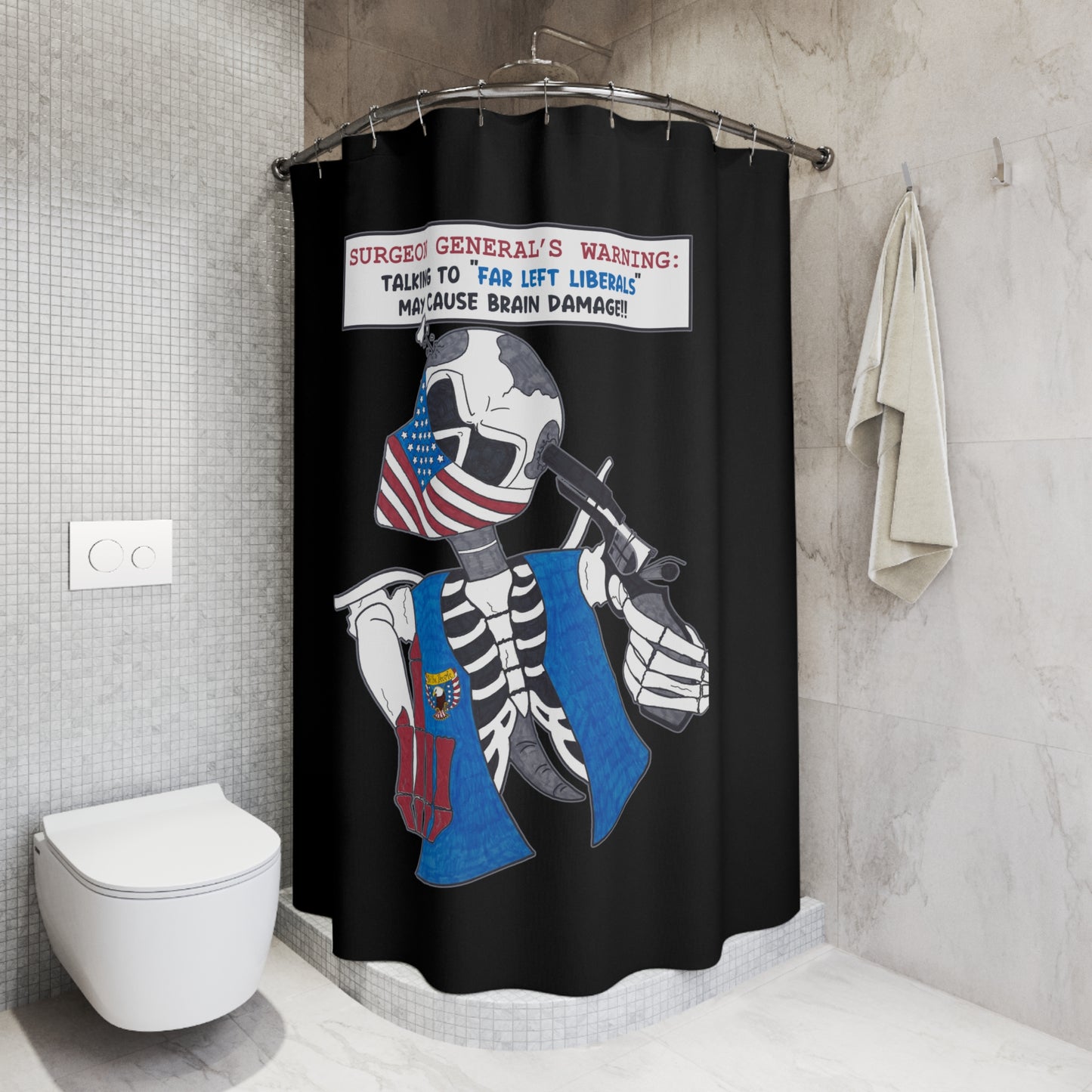 LIBERAL BRAIN DAMAGE:  100% Polyester Patriotic Biker Shower Curtain - FREE SHIPPING