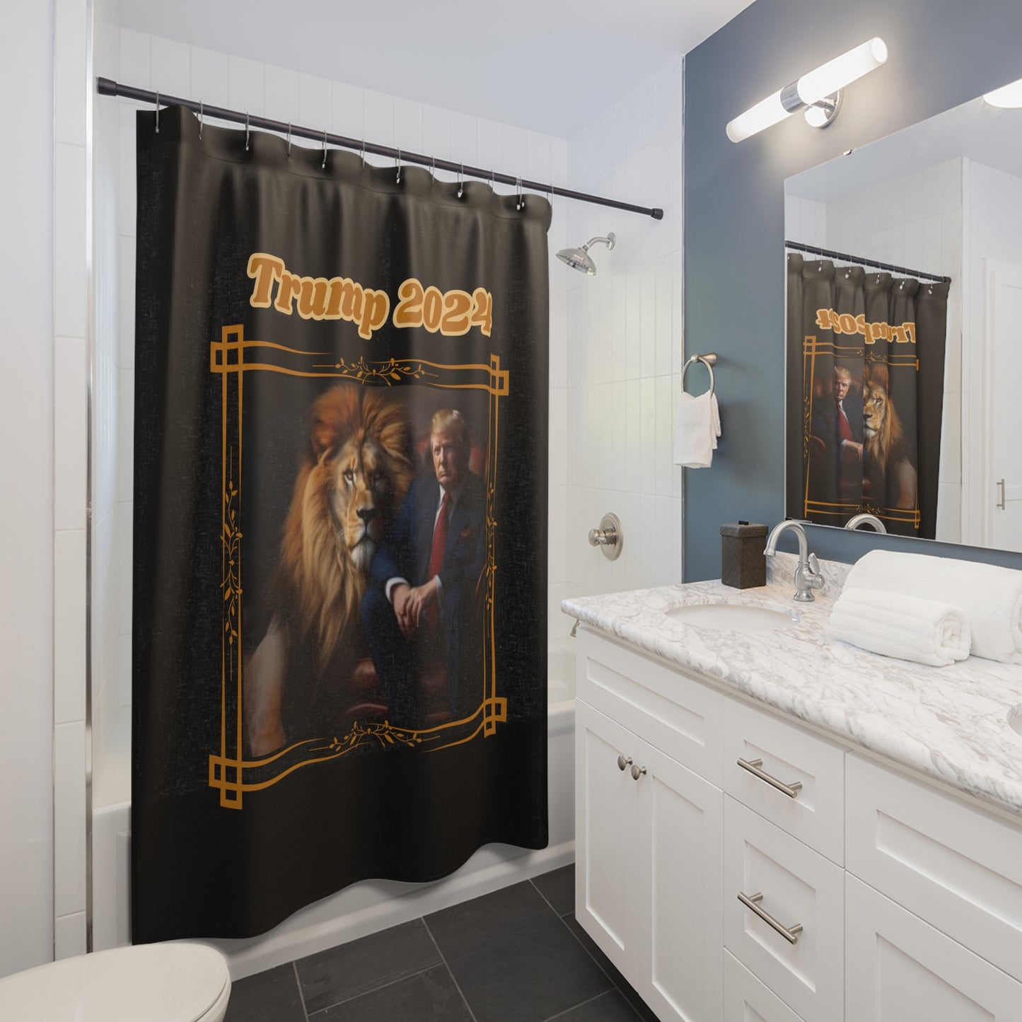TRUMP 2024:  100% Polyester Patriotic Trump Shower Curtain - FREE SHIPPING