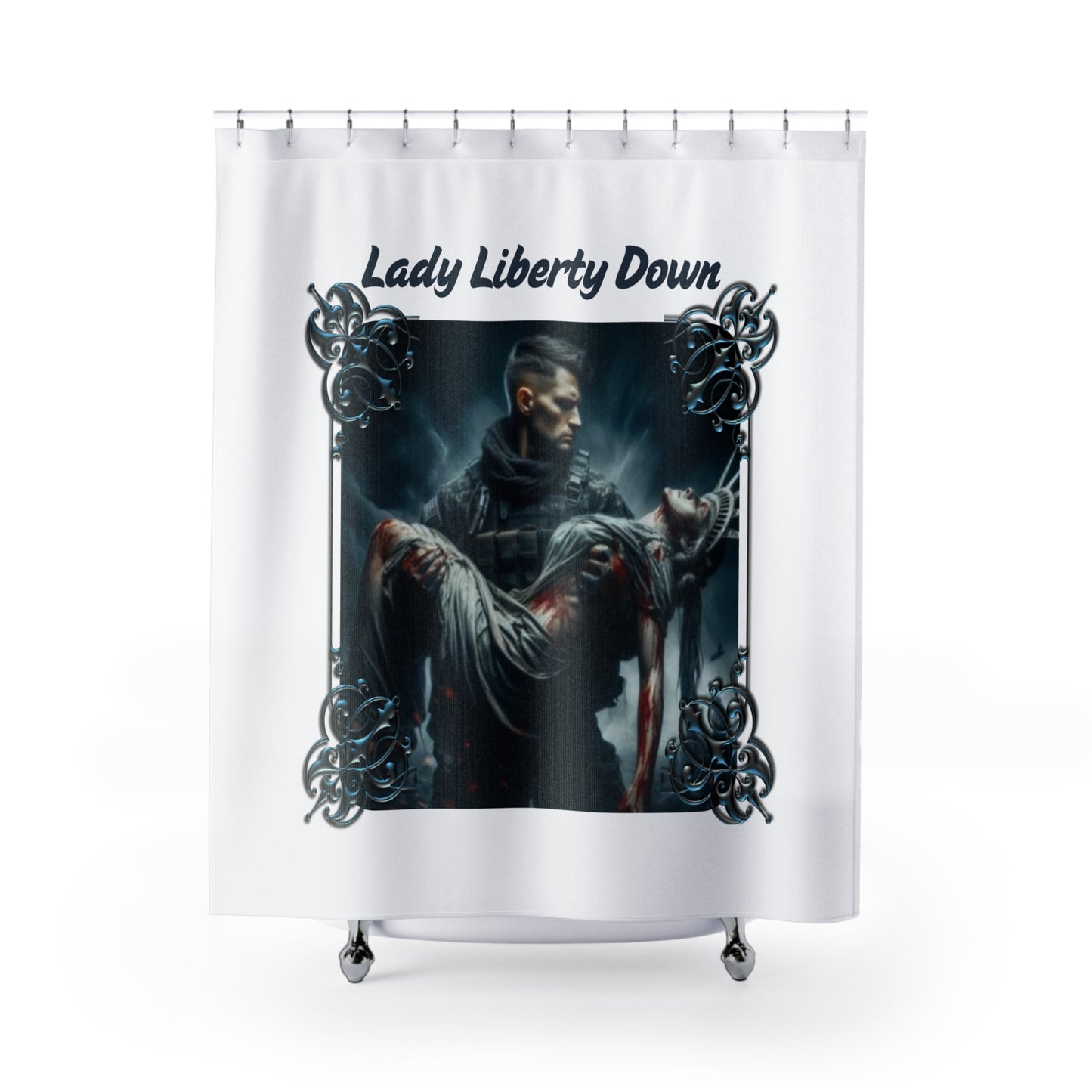LADY LIBERTY DOWN:  100% Polyester Patriotic Military Shower Curtain - FREE SHIPPING