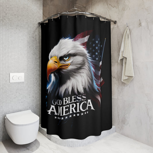 GOD BLESS AMERICA:  100% Polyester Patriotic Christian Shower Curtain - FREE SHIPPING