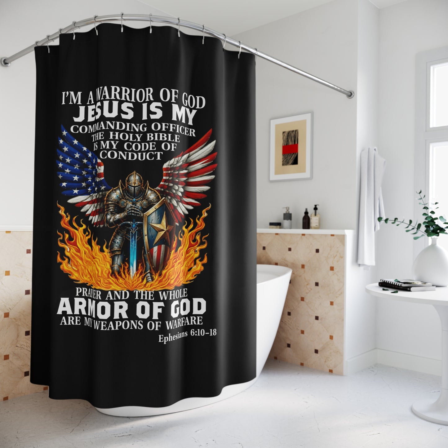 ARMOR OF GOD:  100% Polyester Patriotic Christian Shower Curtain - FREE SHIPPING