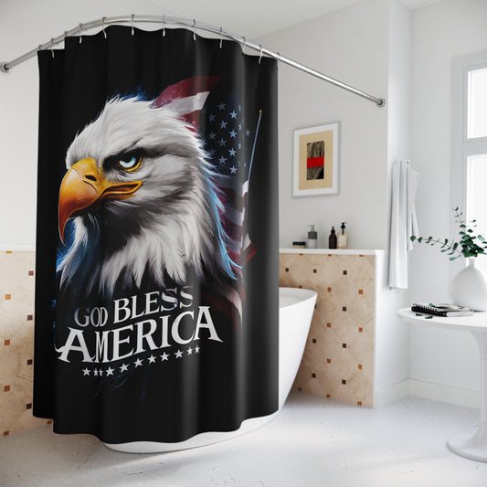 GOD BLESS AMERICA:  100% Polyester Patriotic Christian Shower Curtain - FREE SHIPPING