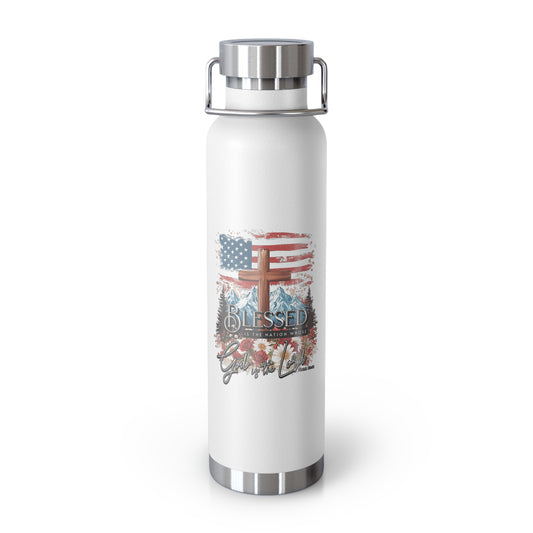 ..BLESSED IS THE NATION:  22oz Copper Vacuum Insulated Patriotic Water Bottle - FREE SHIPPING