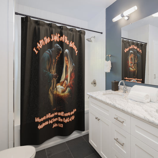 LIGHT OF The WORLD:  100% Polyester Christmas Shower Curtain