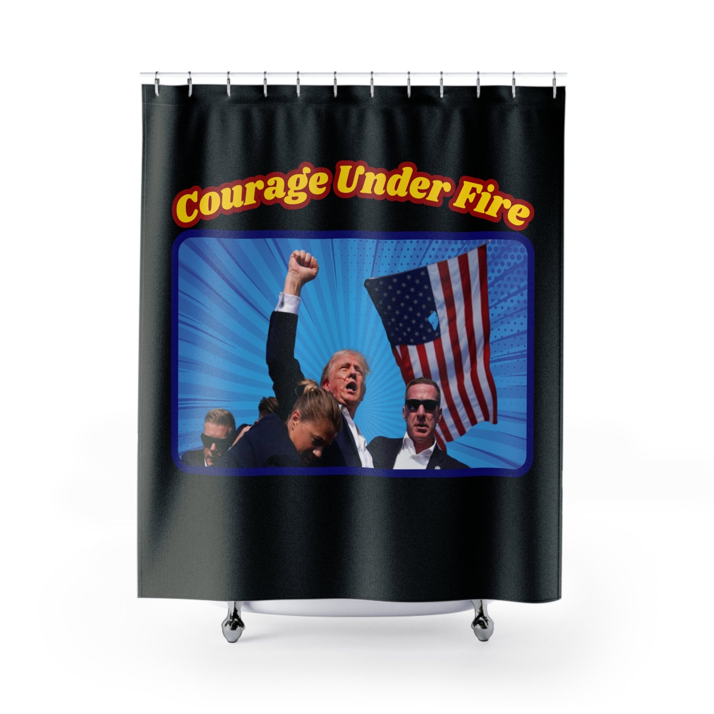 COURAGE UNDER FIRE Trump Assassination Attempt:  100% Polyester Shower Curtain - FREE SHIPPING