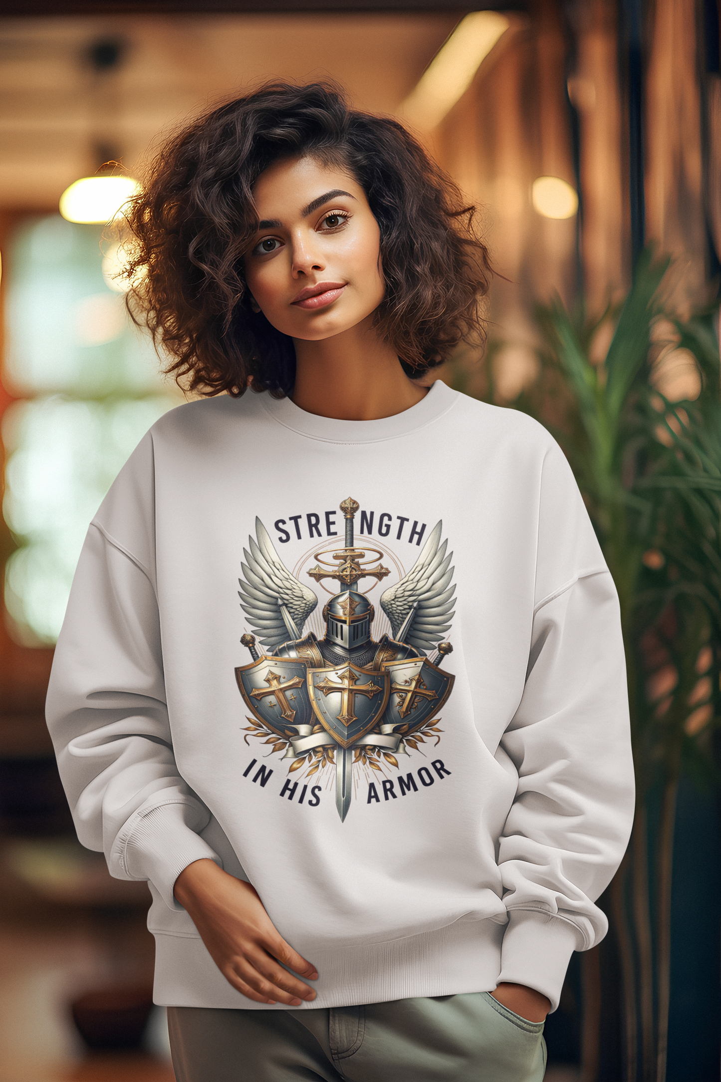 ARMOR OF GOD Heavy Weight Christian Sweatshirt (S-5XL):  Women's Gildan 18000 - FREE SHIPPING