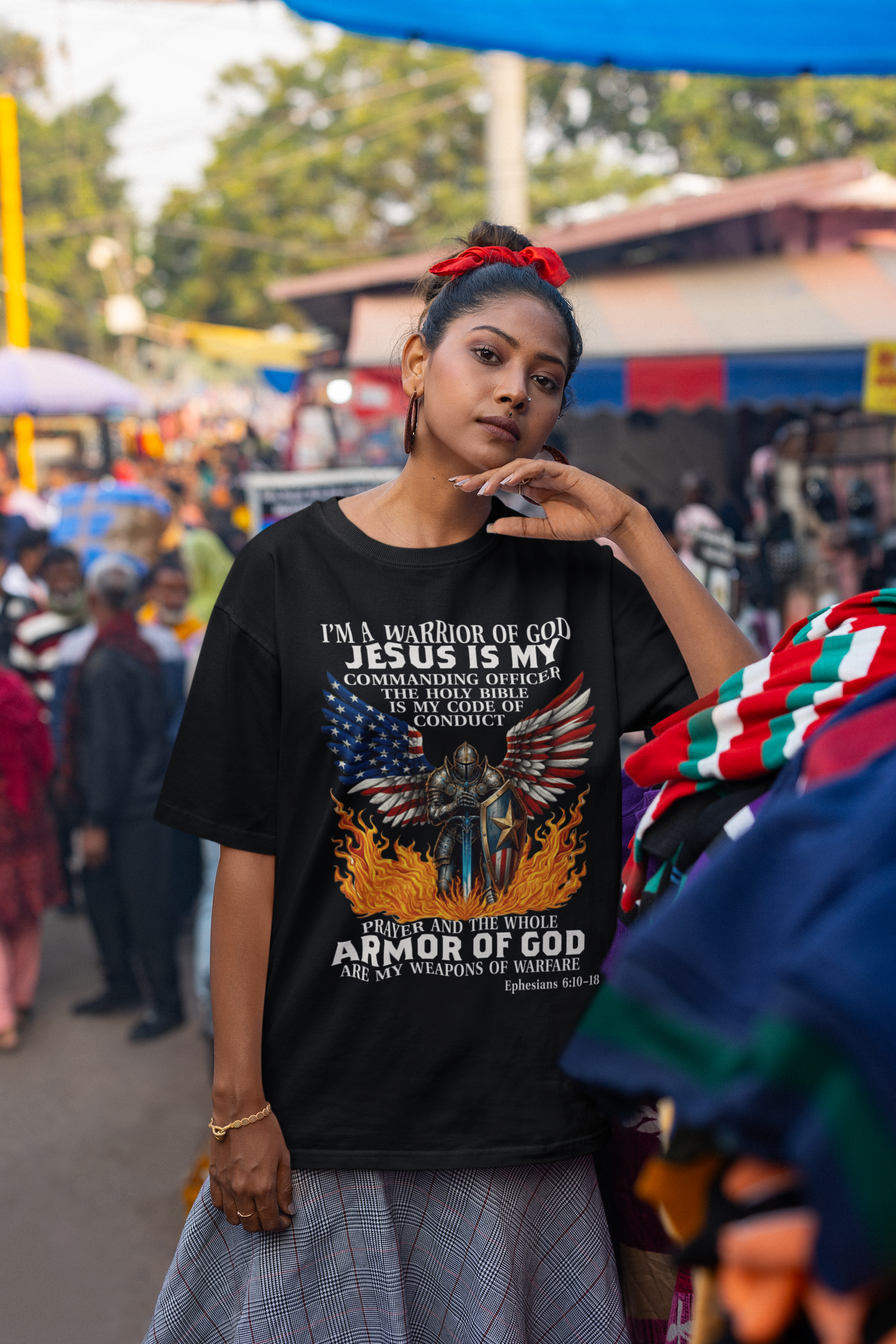 . ARMOR OF GOD Plus Size Heavy Weight Patriotic Christian T-Shirt (S-5XL):  Women's Hanes Beefy-T®