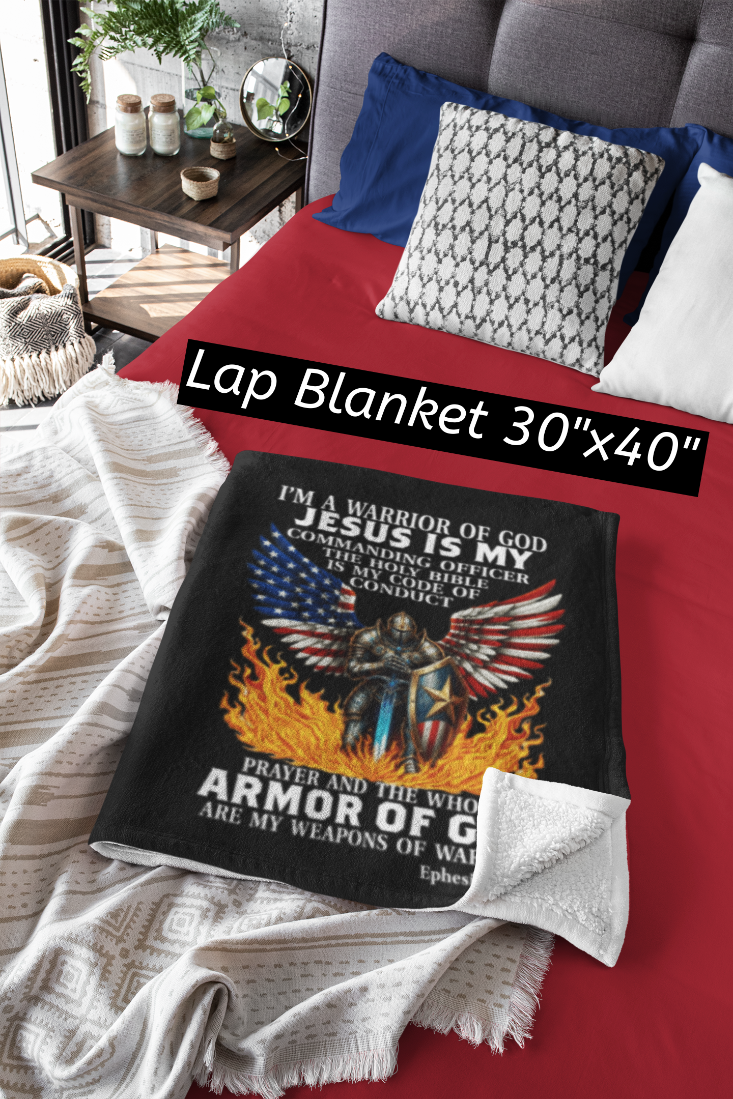 ARMOR OF GOD Light Weight Patriotic Christian Velveteen Plush Blanket (3 sizes available) - FREE SHIPPING