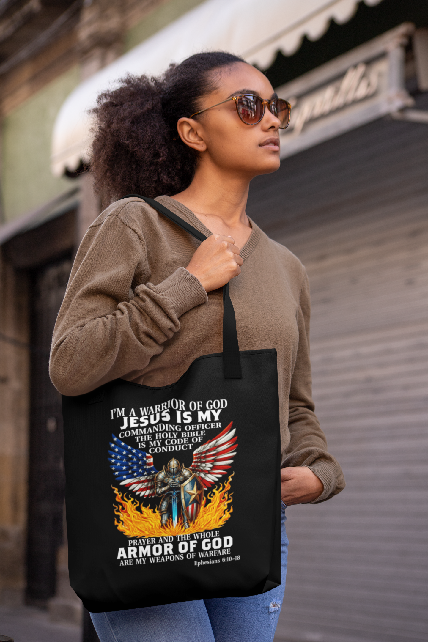 ARMOR OF GOD Patriotic Christian 100% Polyester Tote Bag (3 sizes) - FREE SHIPPING
