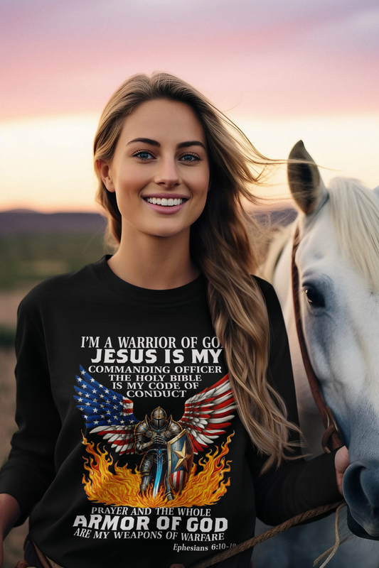 ARMOR OF GOD Heavy Weight Christian Long Sleeve T-Shirt (S-2XL):  Women's Gildan 2400 - FREE SHIPPING