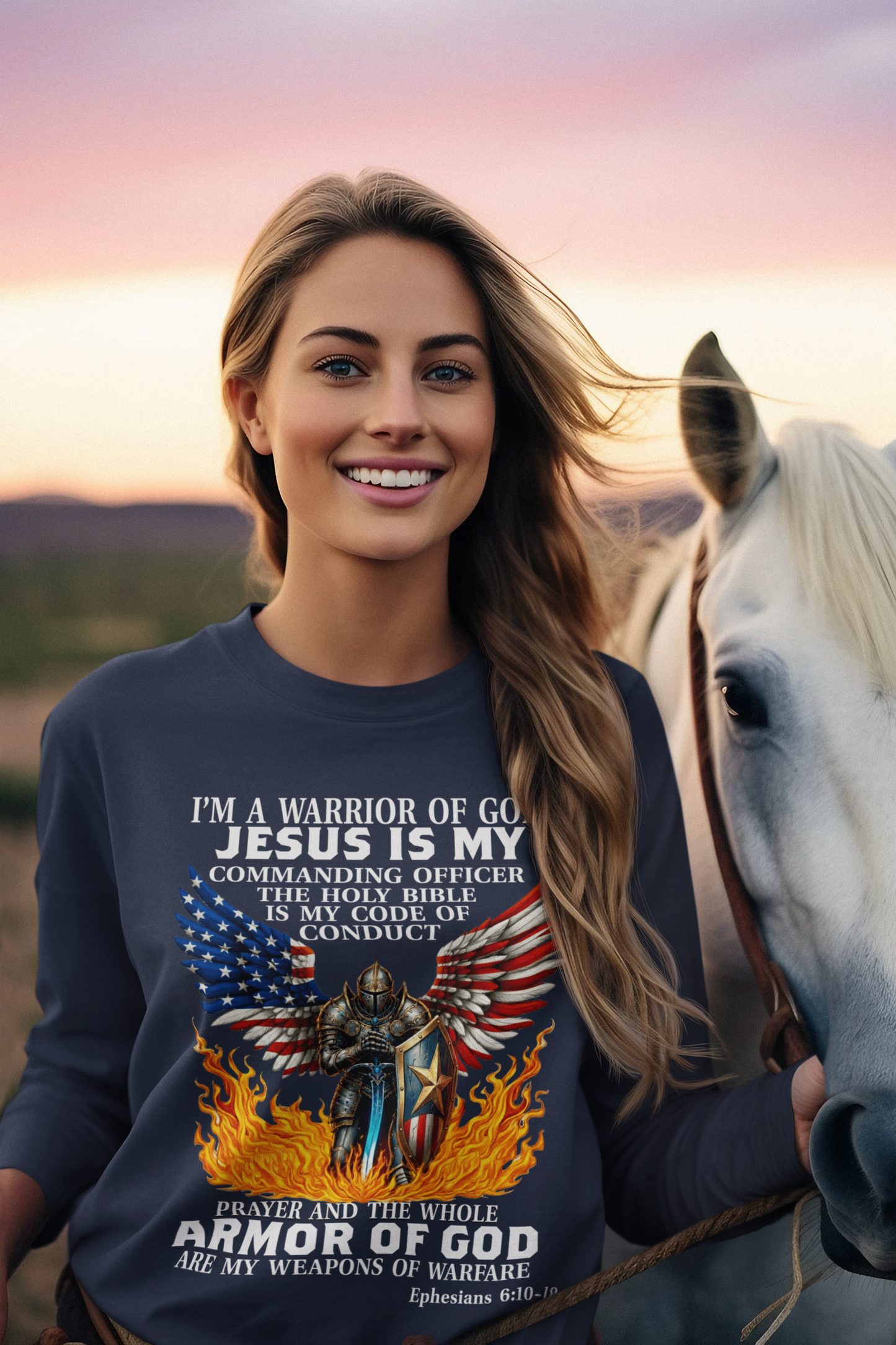 ARMOR OF GOD Heavy Weight Christian Long Sleeve T-Shirt (S-2XL):  Women's Gildan 2400 - FREE SHIPPING