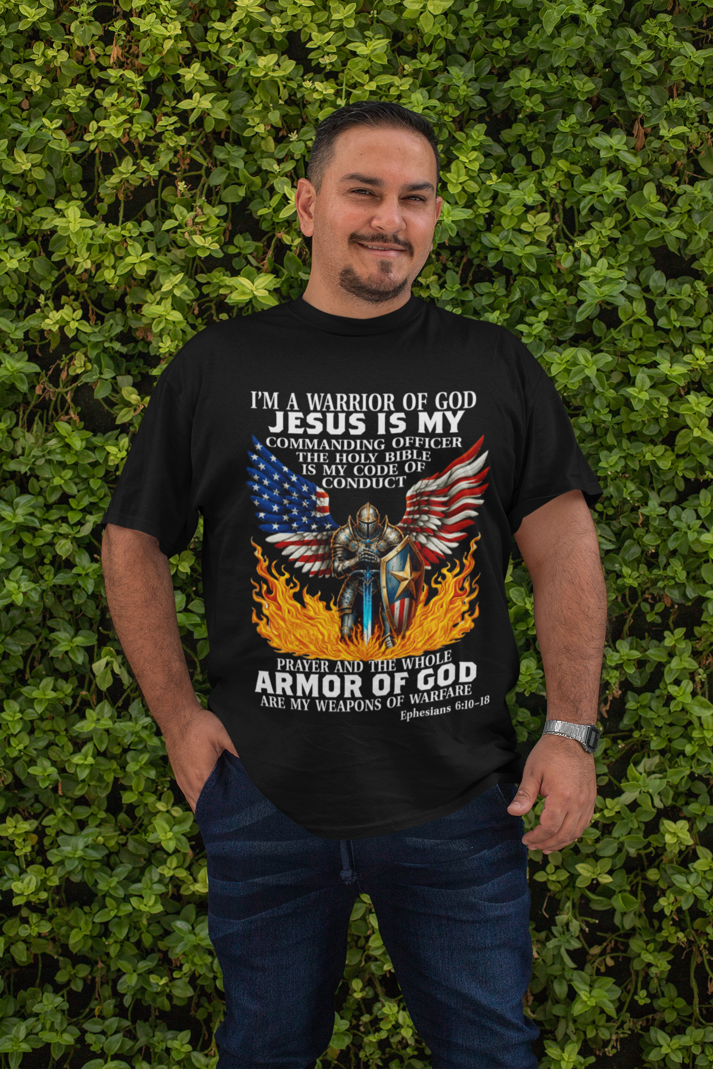 . ARMOR OF GOD Plus Size Heavy Weight Patriotic Christian T-Shirt (S-5XL):  Women's Hanes Beefy-T®