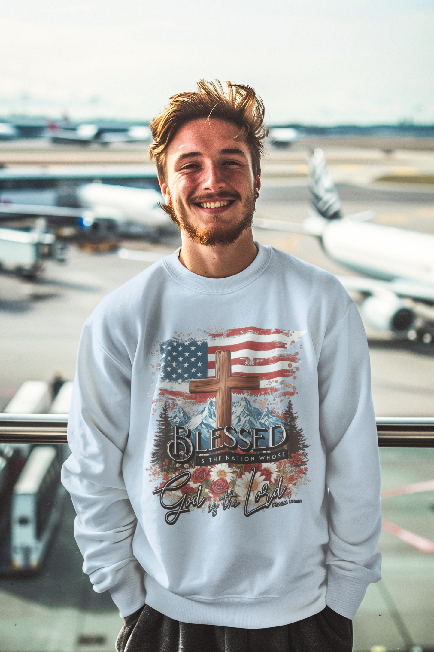 BLESSED IS THE NATION Heavy Weight Patriotic Christian Sweatshirt (S-5XL):  Men's Gildan 18000 - FREE SHIPPING