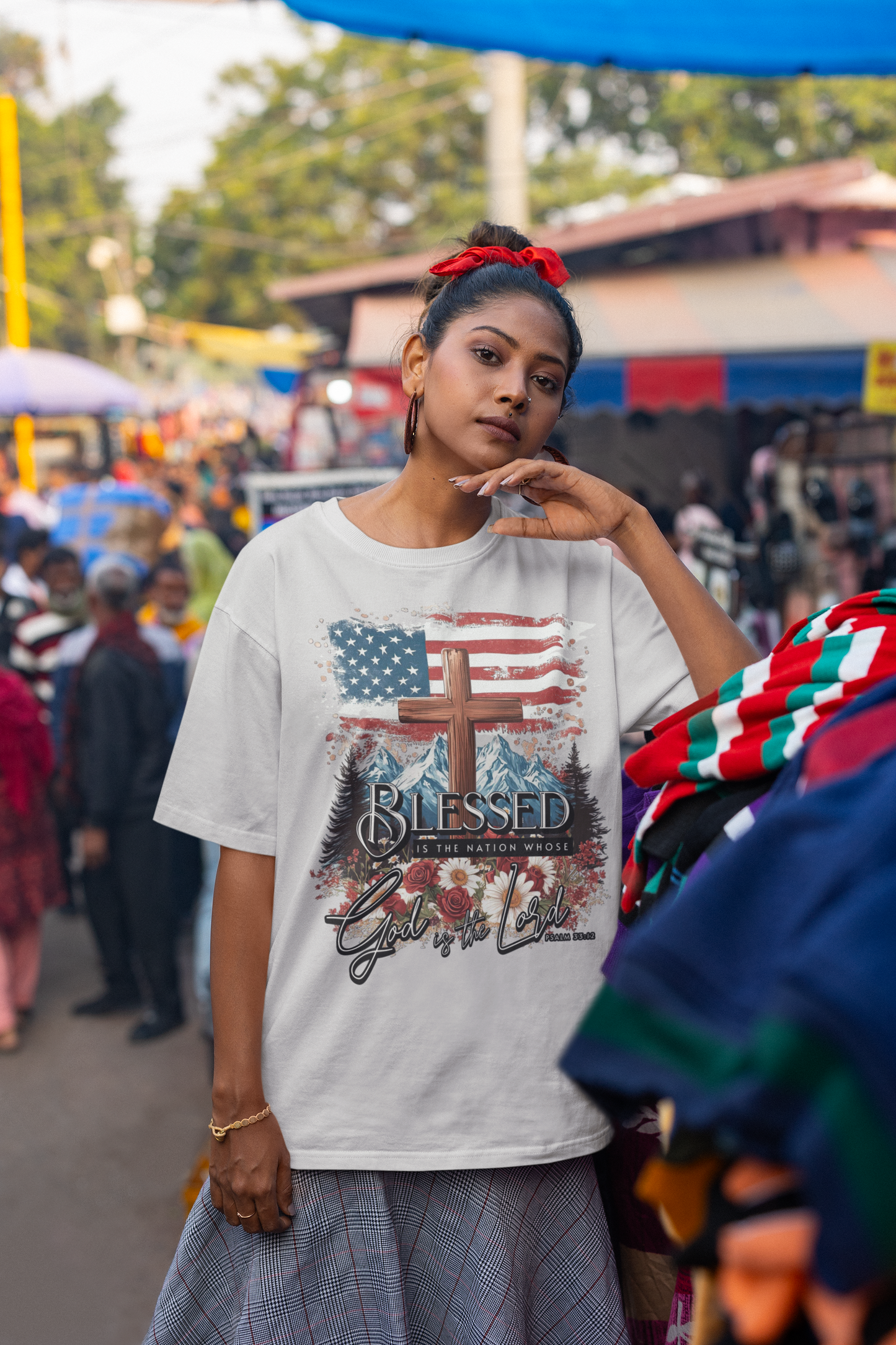 . BLESSED IS THE NATION Plus Size Heavy Weight Christian T-Shirt (S-5XL):  Women's Hanes Beefy-T® - FREE SHIPPING