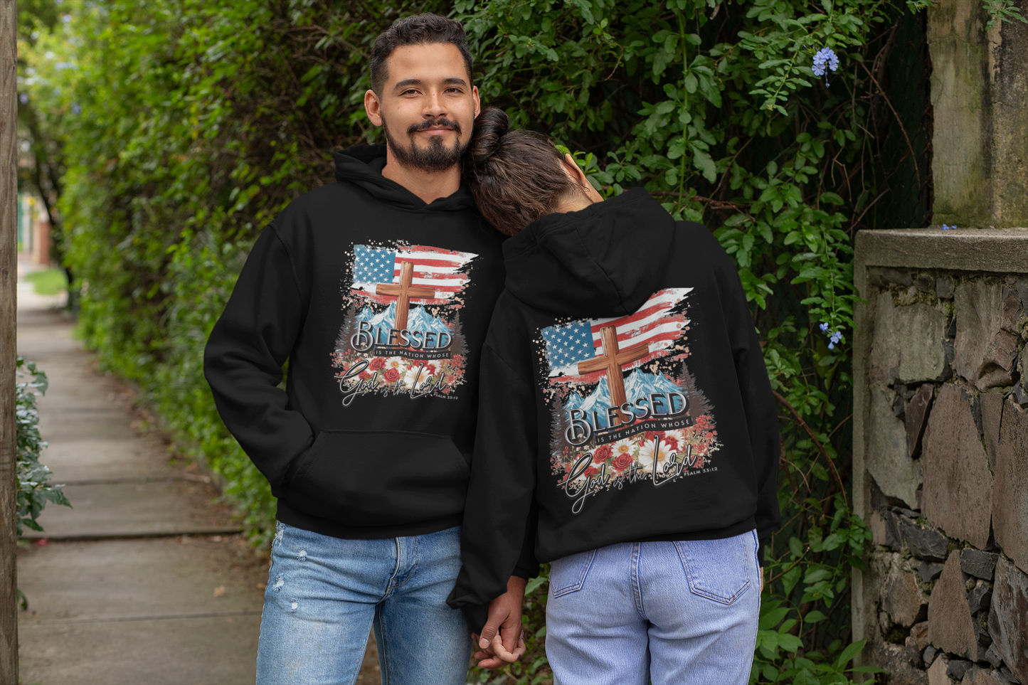BLESSED IS THE NATION Heavy Weight Patriotic Christian Hoodie (S-5XL):  Men's & Women's Gildan 18500 - FREE SHIPPING